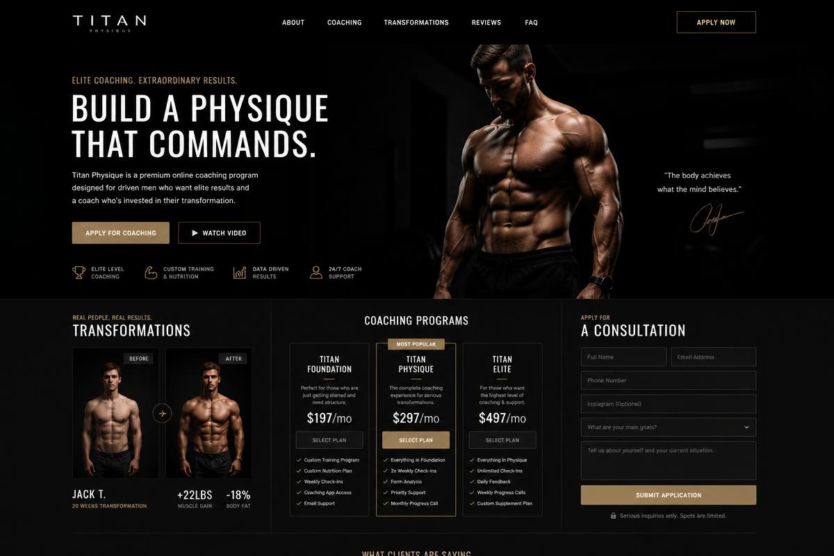 Titan Physique Luxury Coaching live demo preview
